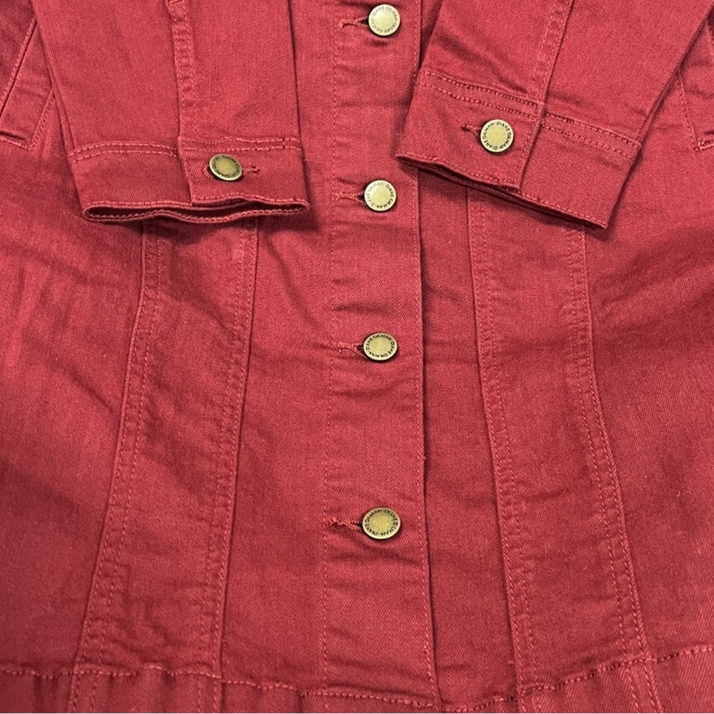 Women's Red Longline Denim Jacket With Stretch - Picture 3 of 3